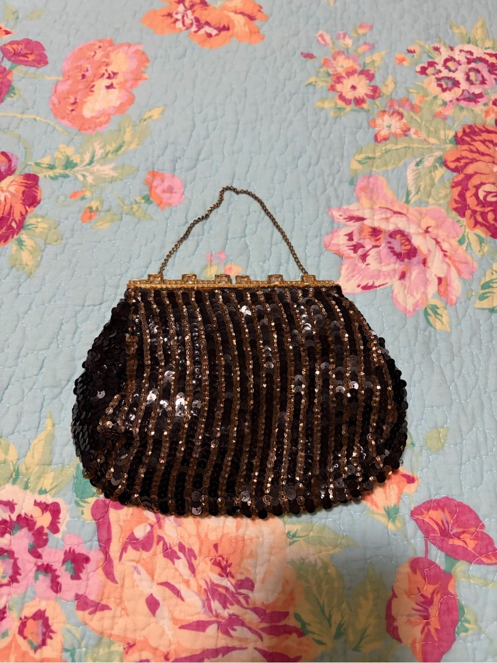 Vintage Black and Gold Sequin Evening Bag